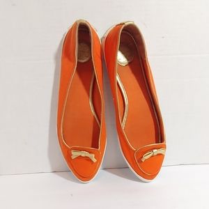 Tory Burch Dakota orange & gold canvas flats